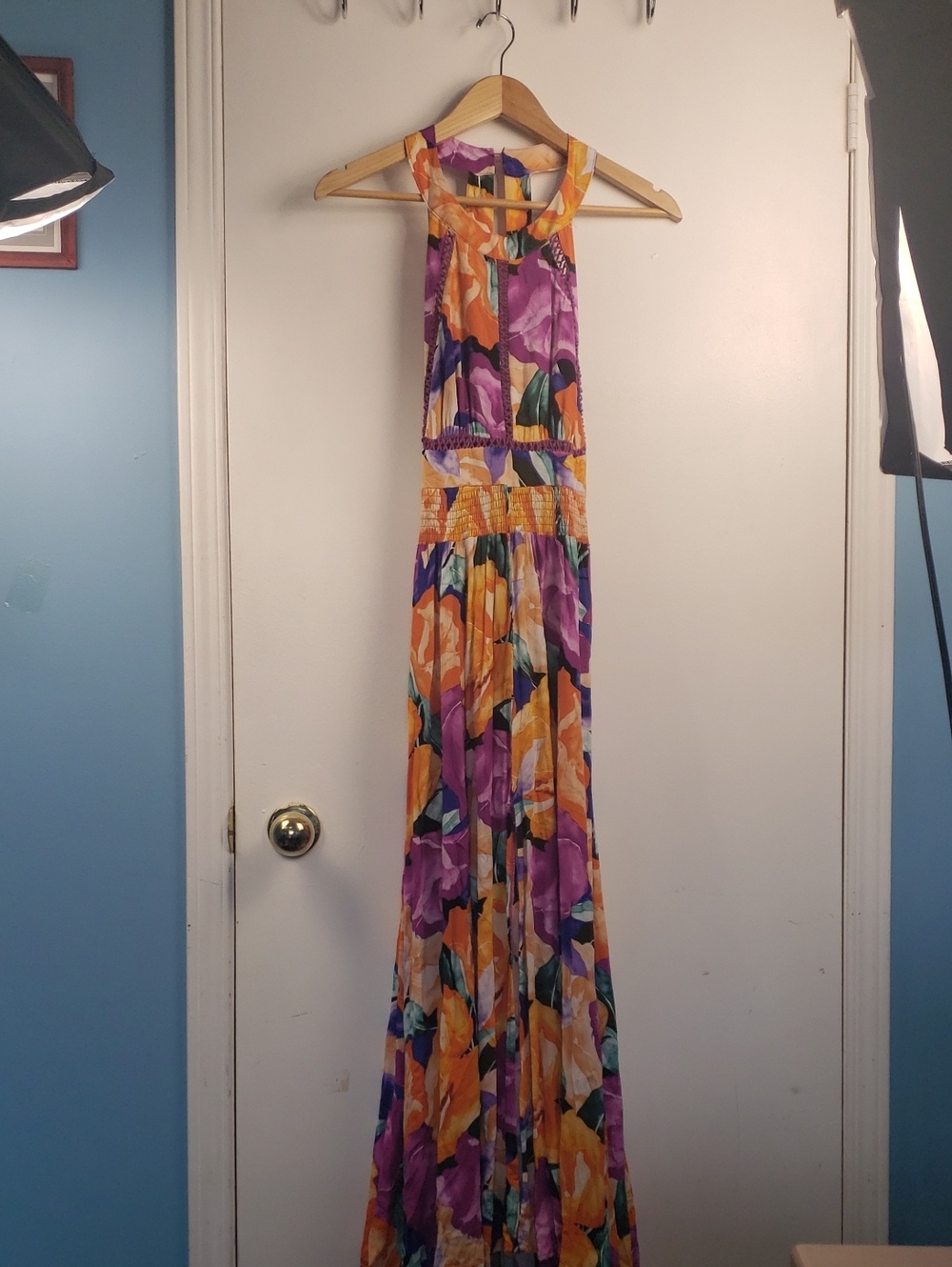 Abel The Label Floral Halter Maxi Dress in Purple and Yellow Size Large